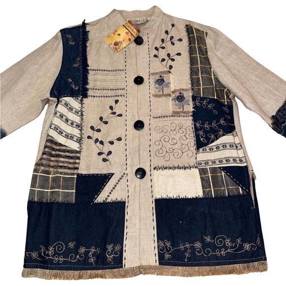Flashback Vintage Women's Linen Patchwork Embroidered Coat/ Jacket- Size Medium - Picture 1 of 12